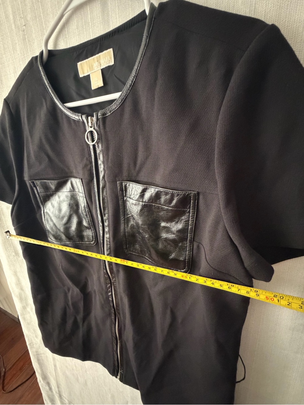 Michael Kors Size 14 Black Zip Front Faux Leather Pocket Top Excellent (A643) - Picture 10 of 14